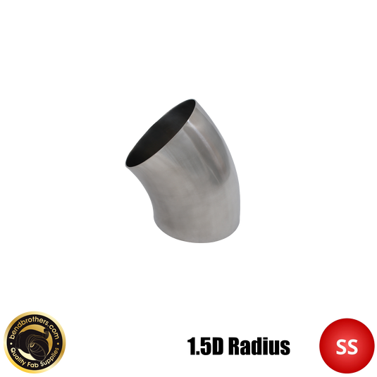 3.5" (89mm) 304 Stainless Steel 43° Elbow - 1.5D Radius - 1.6mm Wall